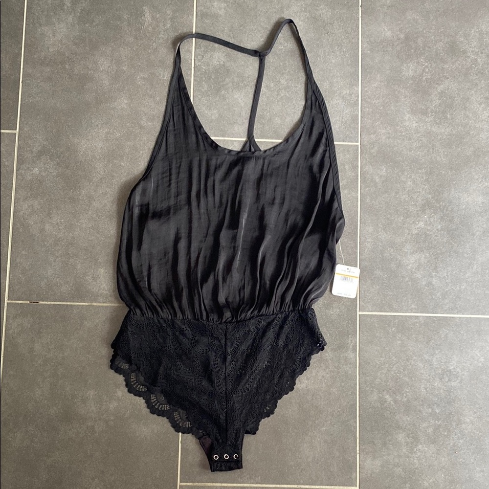 New Free People black silk and lace sleeveless tank body suit size small women’s